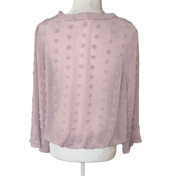 Solitaire Blush Pink Chenille Dot Faux Wrap Crop Blouson Top - L - Picture 6 of 12